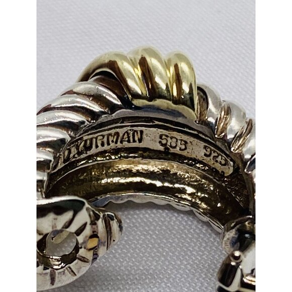 David Yurman Triple Cable Sterling Silver 14K Yellow Gold Clip on Earrings - Picture 6 of 8